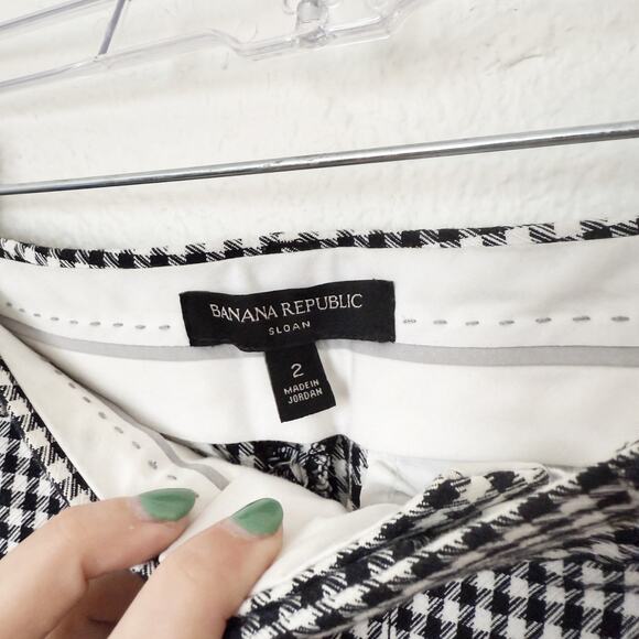 [Banana Republic] Black Houndstooth Plaid Stretch Sloan Slim Ankle Pants Size 2 - Picture 10 of 11